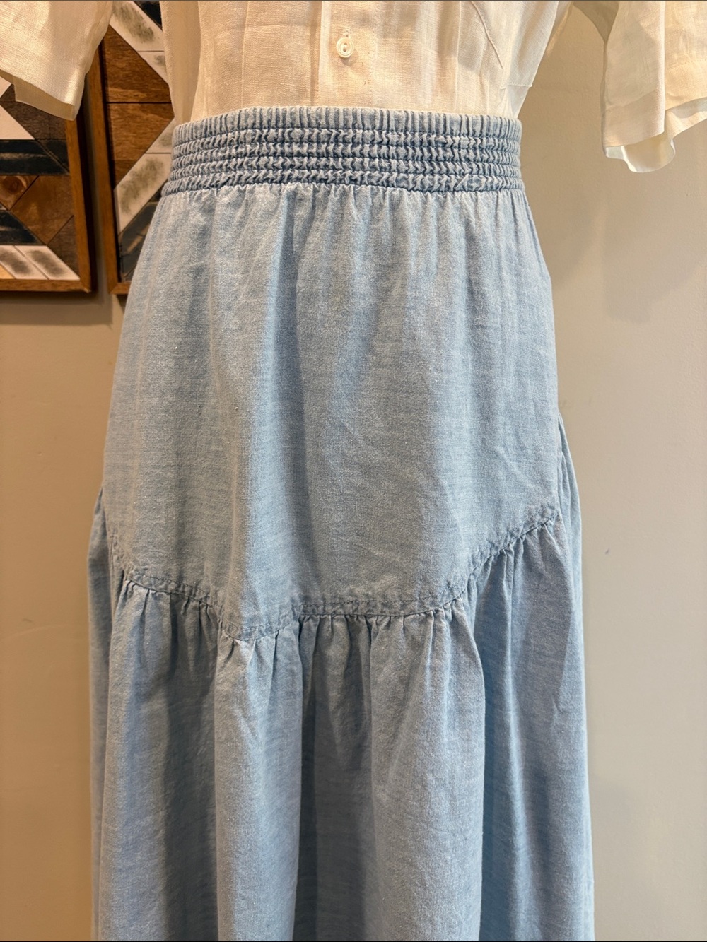 Vintage Indygo Light Blue Tiered Cotton Denim Prairie Skirt size Medium *As-Is* - Picture 4 of 13